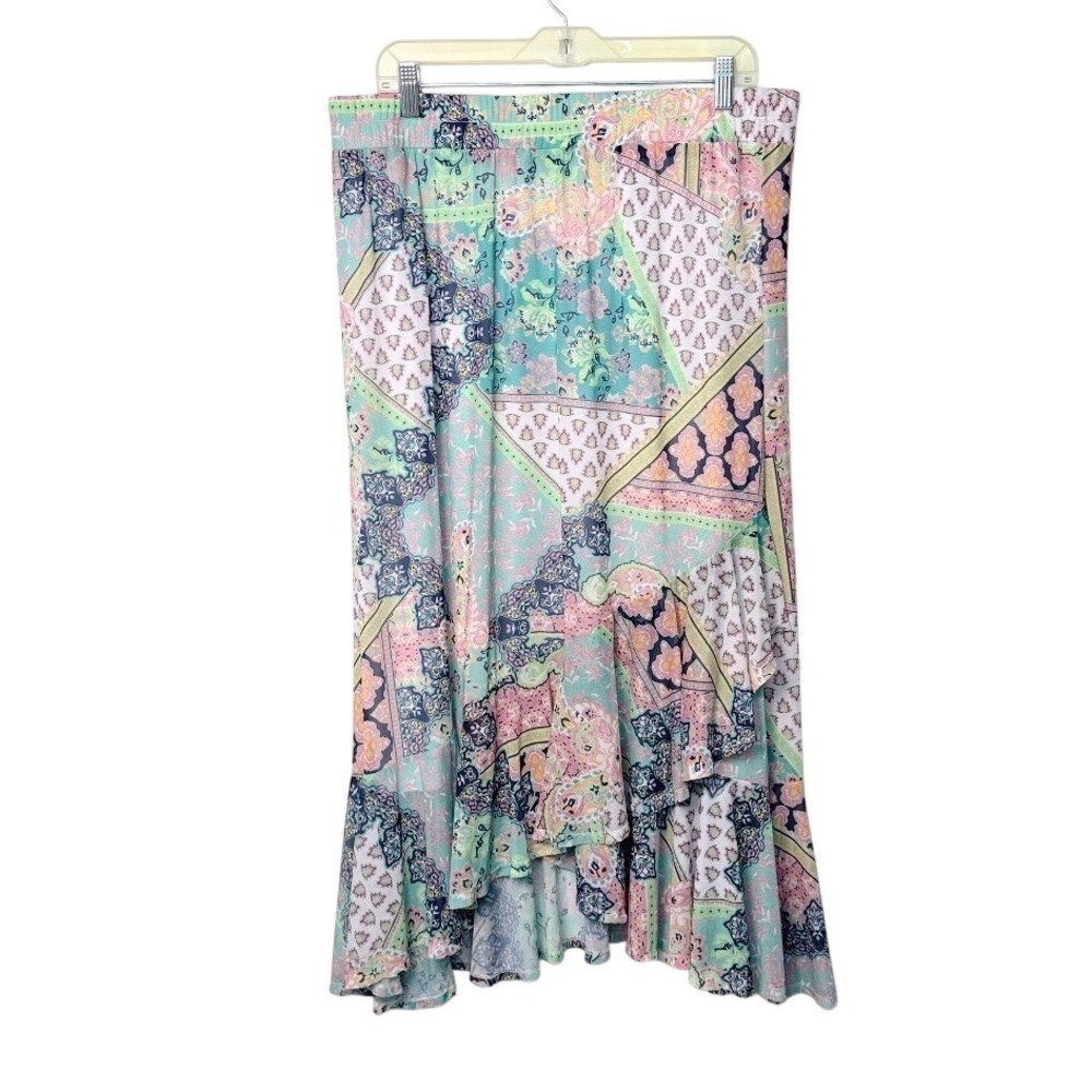 Ruby Rd Pastel Paisley Patchwork Boho Skirt Large Mesh Ruffle Asymmetrical - Picture 2 of 10